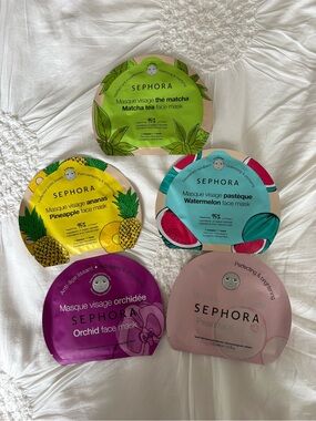 Sephora Assorted Sheet Mask Set – Green, Yellow, Blue, Purple, Pink